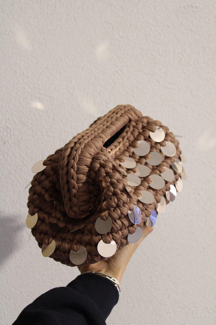 Clutch Paillettes Marrone